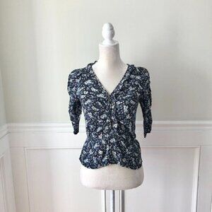 Chelsea & Violet Blue Floral V Neck Blouse XS